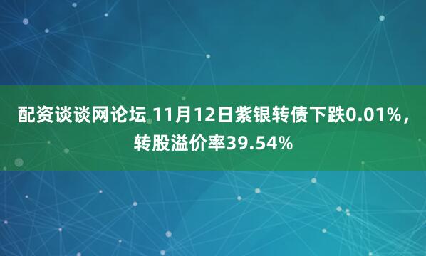 配资谈谈网论坛 11月12日紫银转债下跌0.01%，转股溢价率39.54%